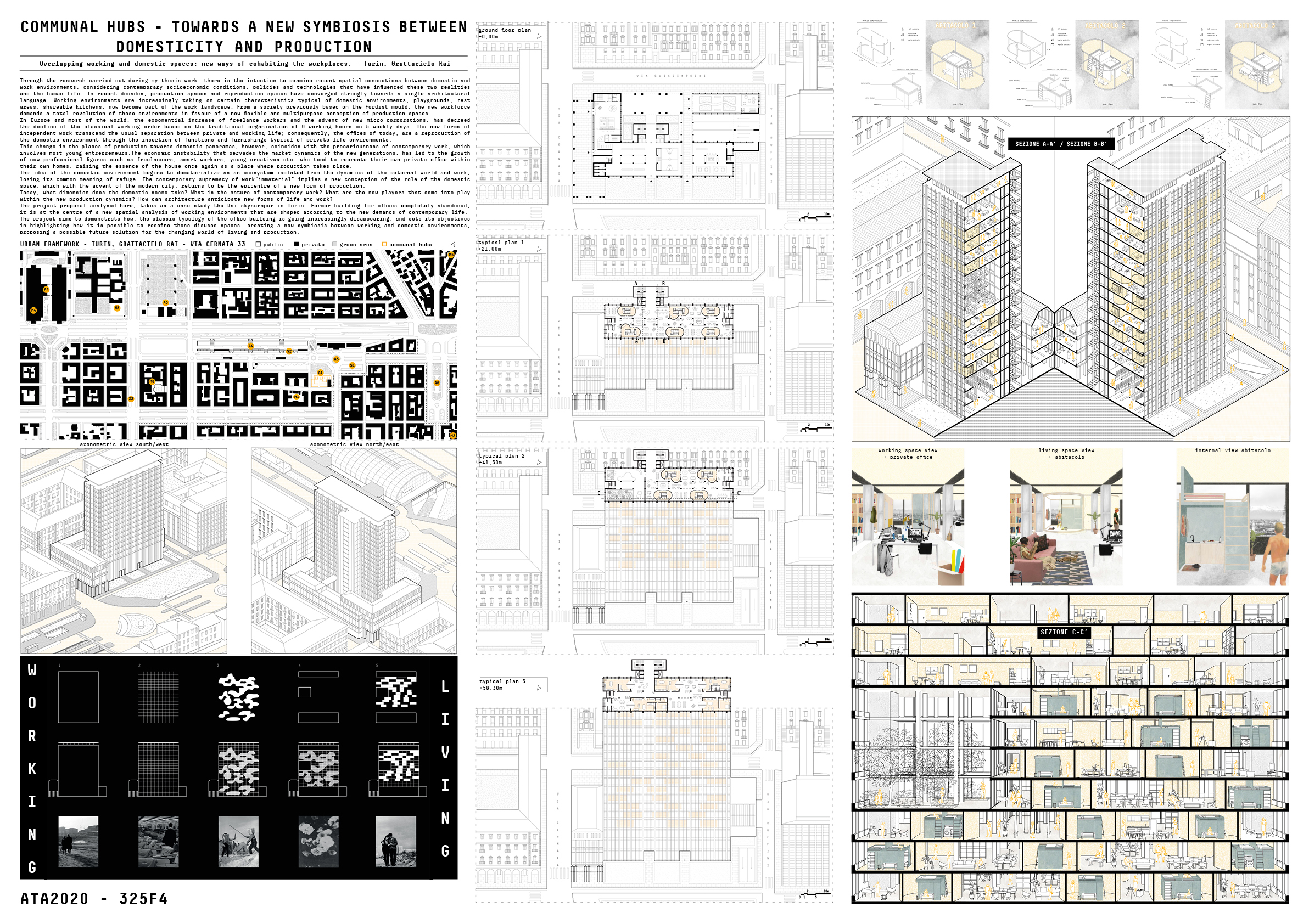 COMMUNAL HUBS – TOWARDS A NEW SYMBIOSIS BETWEEN DOMESTICITY AND PRODUCTION. Overlapping working and domestic spaces, new ways of cohabiting the workplaces. Grattacielo Rai, Turin. Board